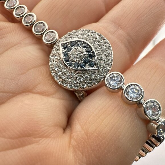 Joan Boyce Bracelet Evil Eye Angel Eye Talisman Silver Tone Blue Rhinestone - Picture 9 of 15
